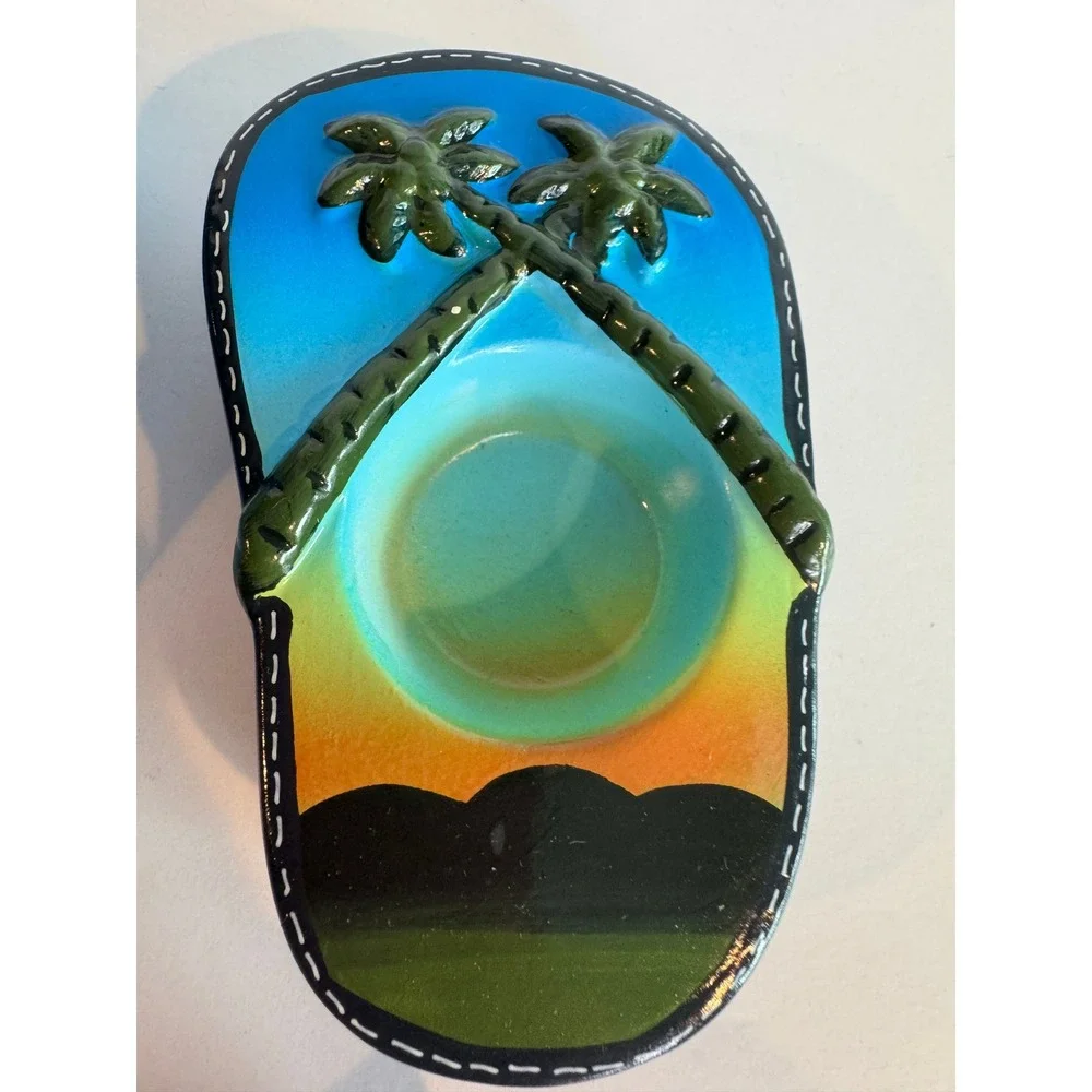 Flip Flop Candle Holders‎ Set of 4 Ceramic Palm Tree Votive Tealight Beach Decor